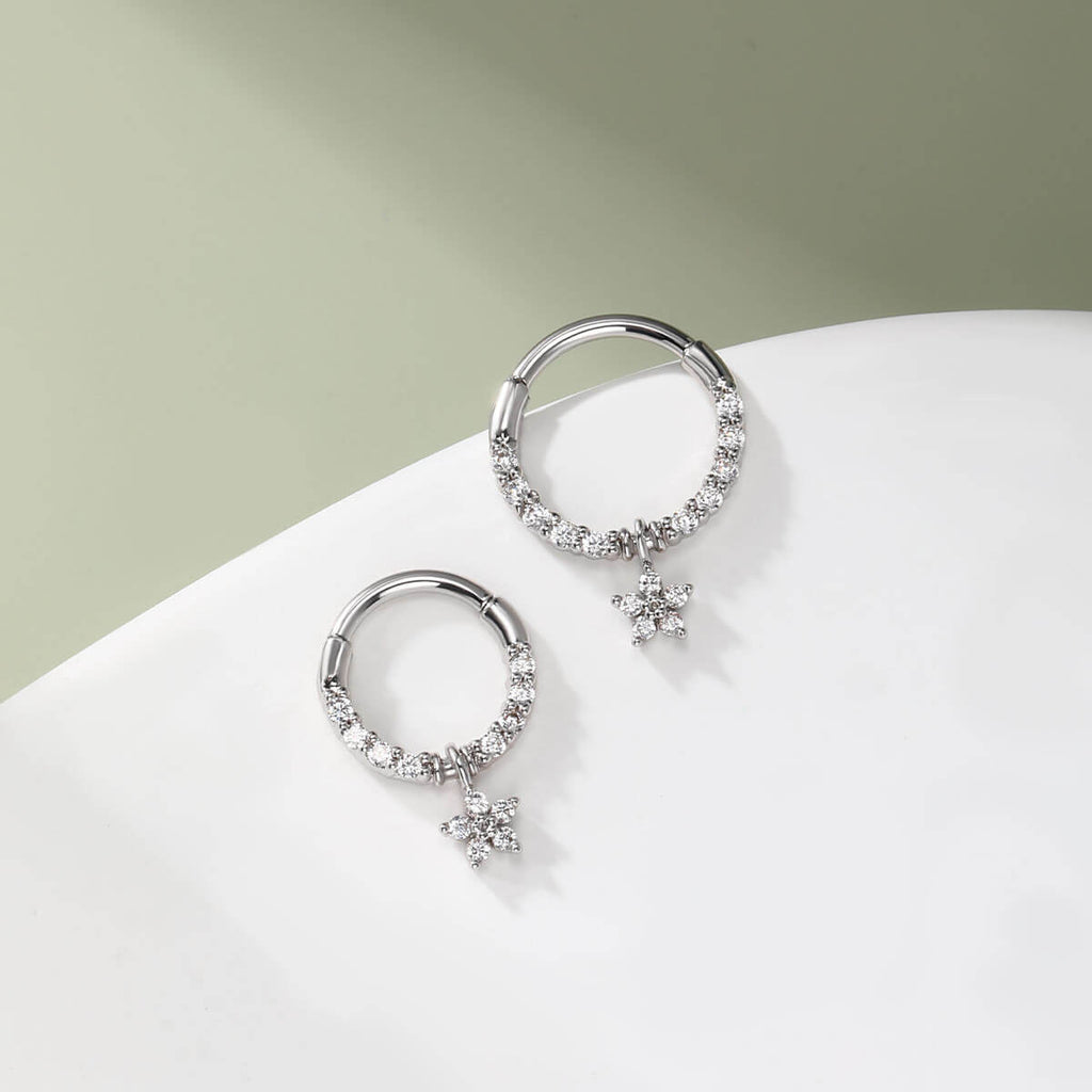 Flower CZ Dangle Daith Septum Ring