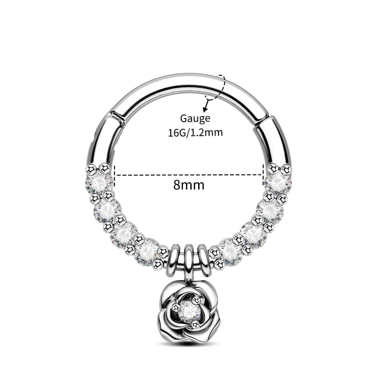 Rose Dangle Hinged Segment Septum Ring