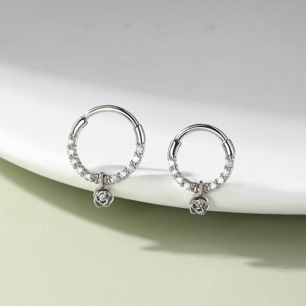 Rose Dangle Hinged Segment Septum Ring