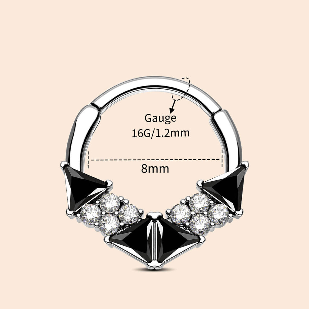 Geometrical Cut Black CZ Daith Septum Ring