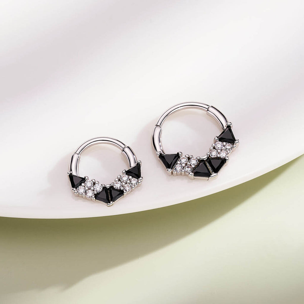 Geometrical Cut Black CZ Daith Septum Ring
