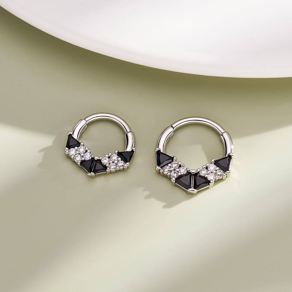 Geometrical Cut Black CZ Daith Septum Ring