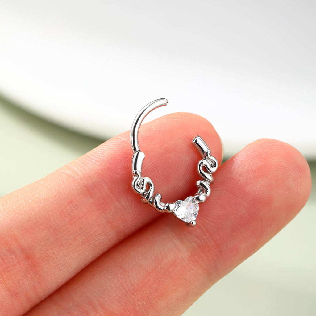 CZ Snake and Heart Segment Septum Ring