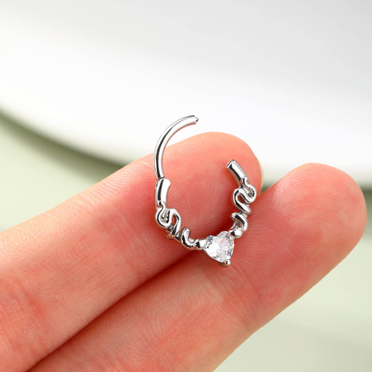 CZ Snake and Heart Segment Septum Ring