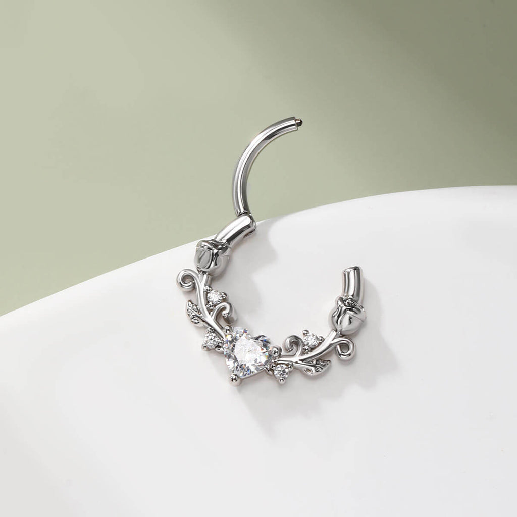 Heart CZ Roses Segment Septum Ring