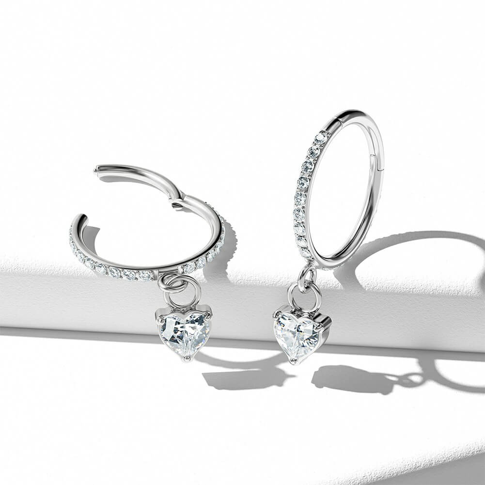 18G CZ Heart Dangle Nose Hoop