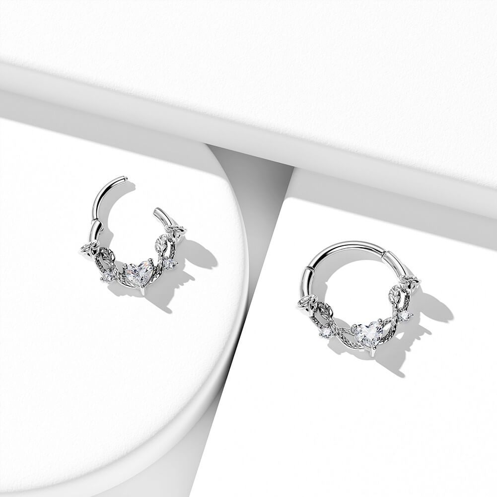 Rose Heart Hinged Segment Septum Ring