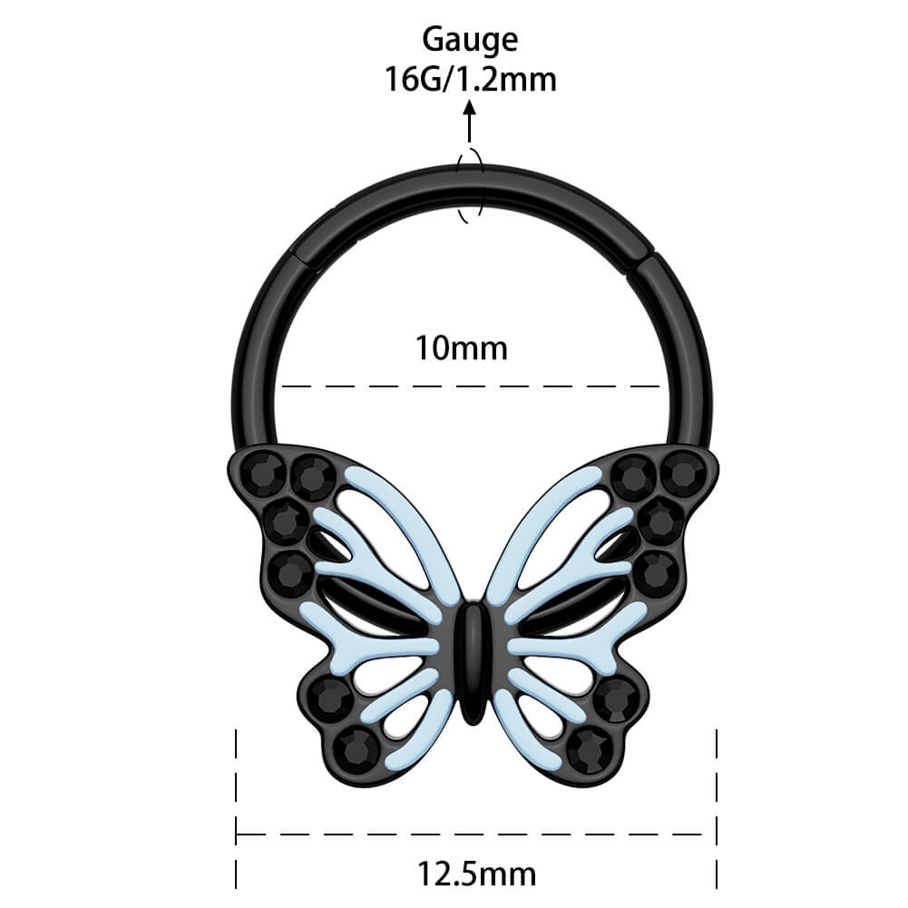 Black Blue Butterfly Segment Septum Ring