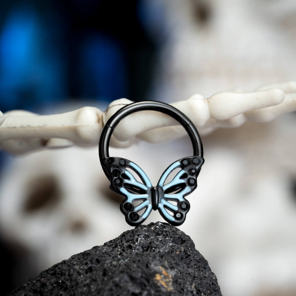 Black Blue Butterfly Segment Septum Ring