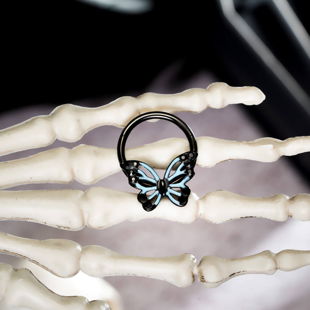 Black Blue Butterfly Segment Septum Ring