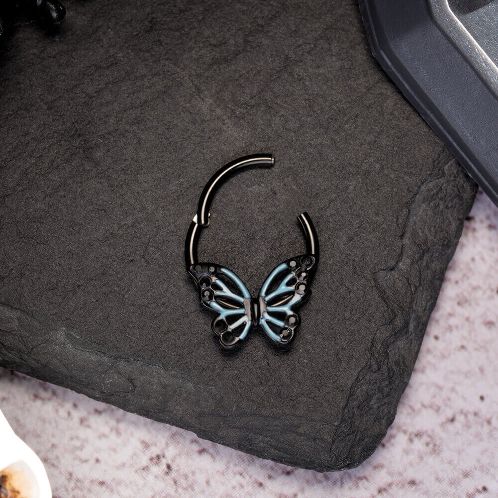 Black Blue Butterfly Segment Septum Ring