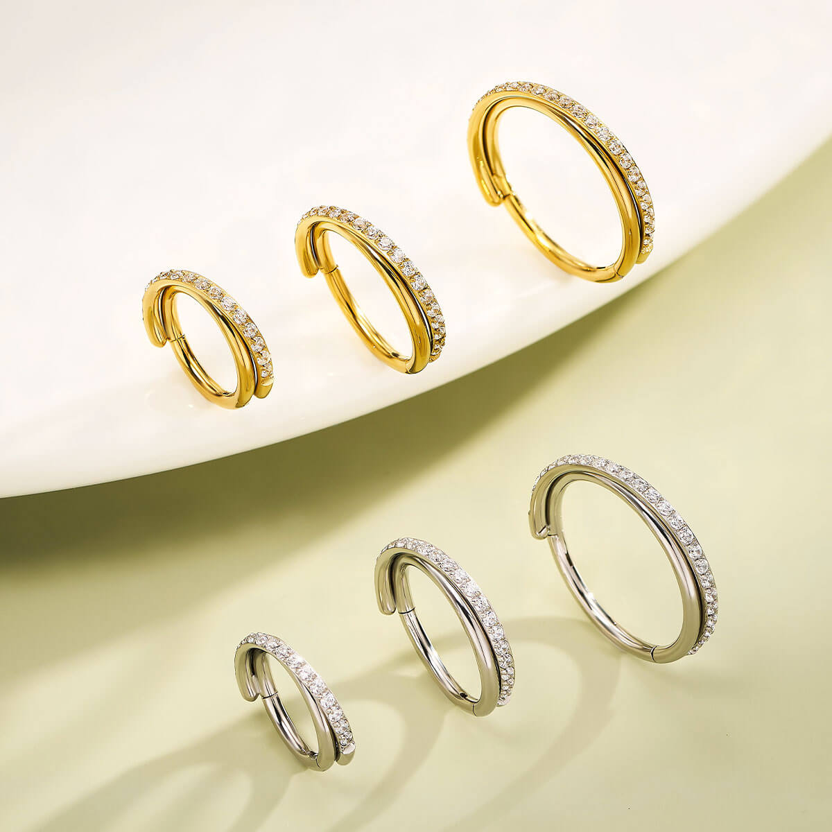 18G Crossed CZ Segment Nose Ring