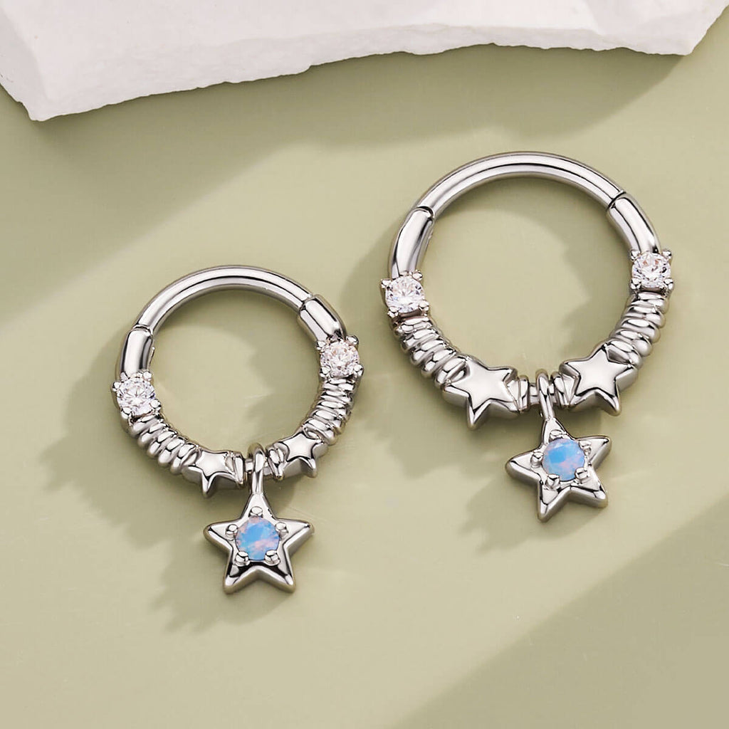 Fairy Synthetic Opal Star Hinged Segment Septum Ring
