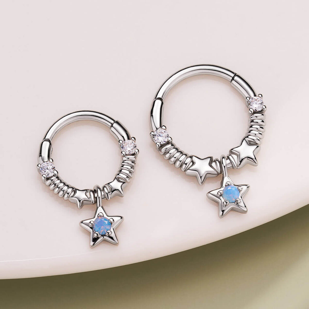 Fairy Synthetic Opal Star Hinged Segment Septum Ring