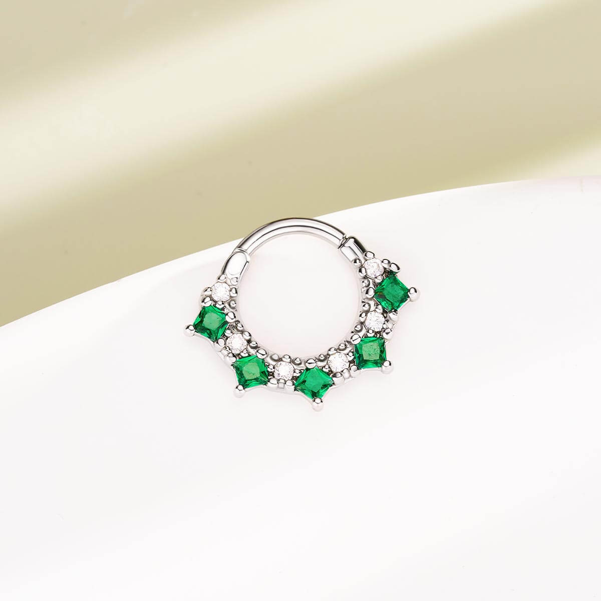 Green Gem & Clear CZ Cluster Clicker Septum Ring