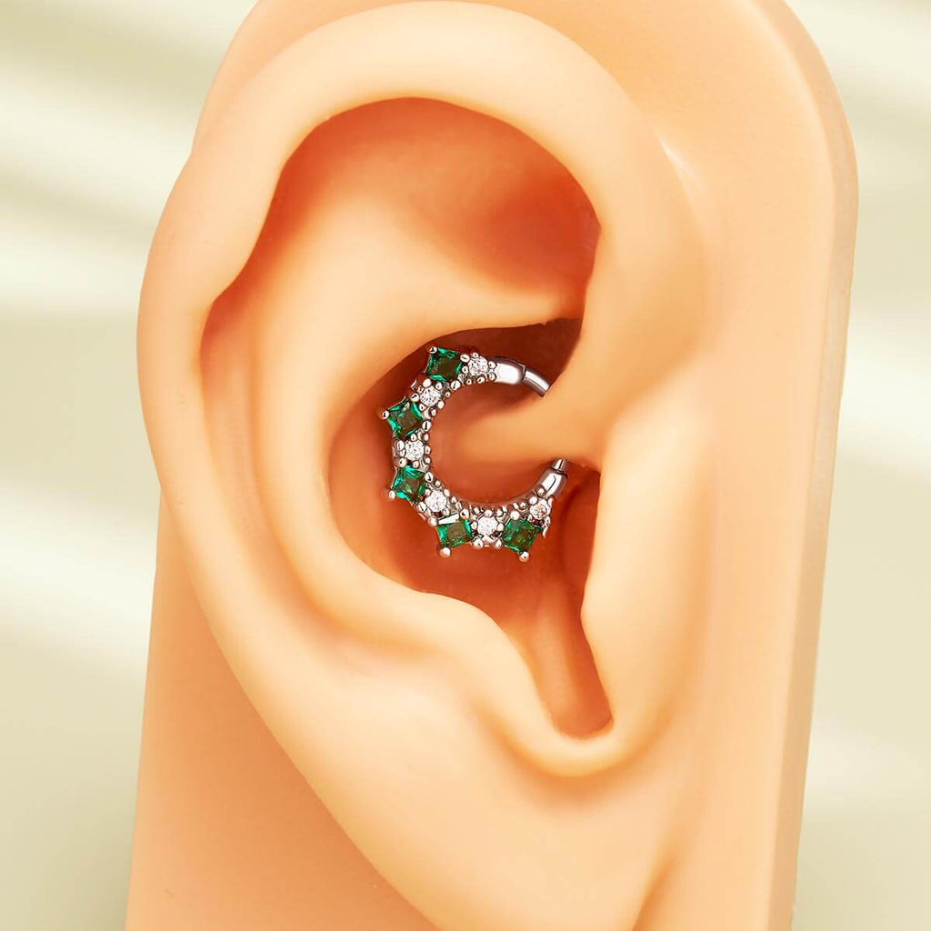 Green Gem & Clear CZ Cluster Clicker Septum Ring