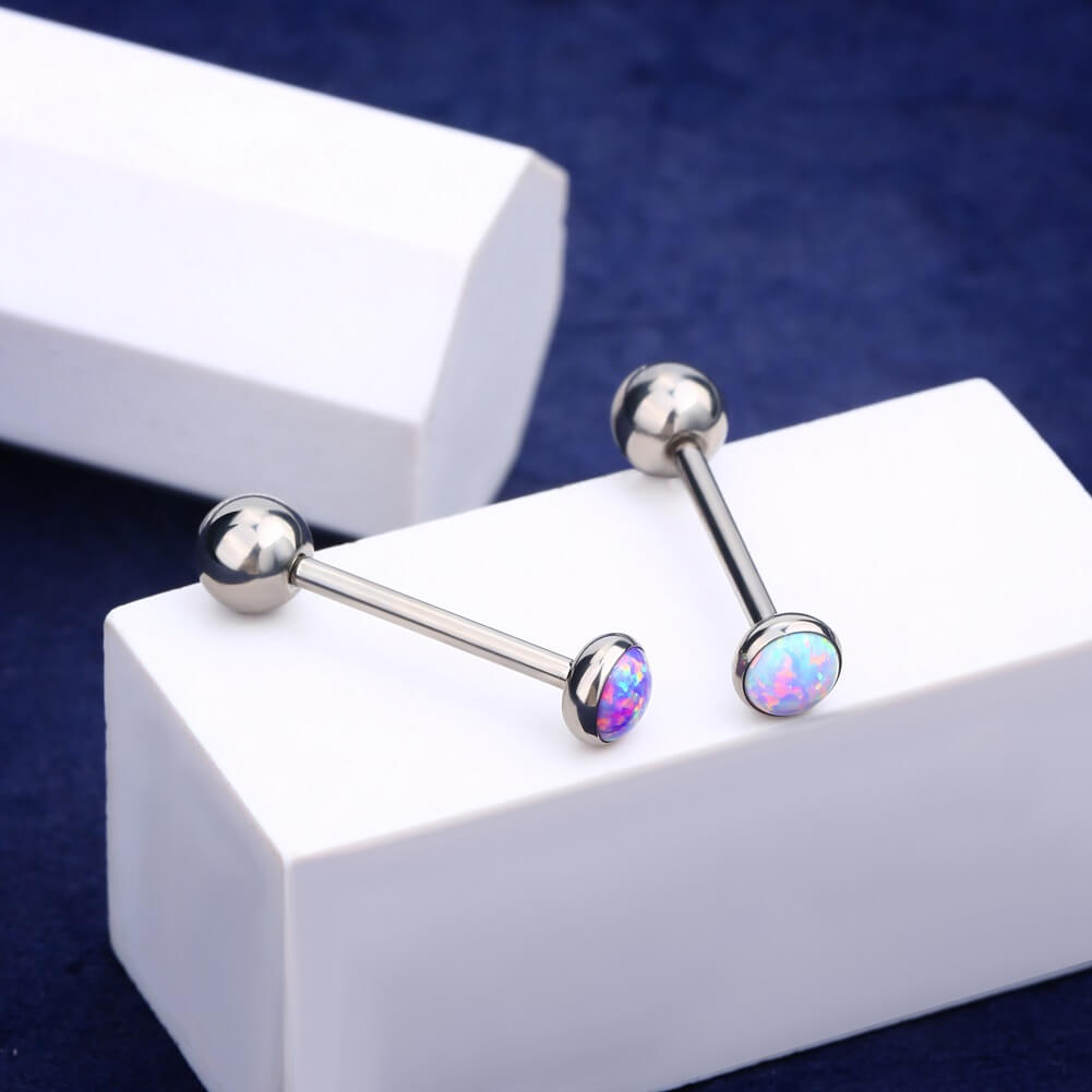 Flat Synthetic Opal Titanium Tongue Barbell