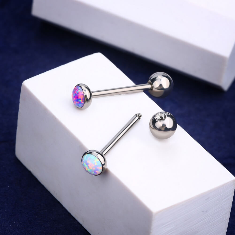 Flat Synthetic Opal Titanium Tongue Barbell