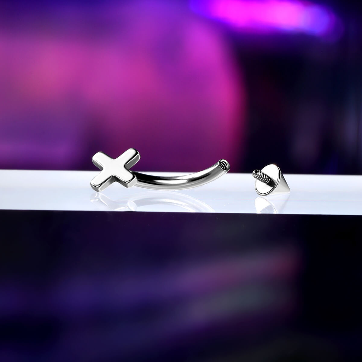 Cross Internally Threaded Titanium Eyebrow Ring