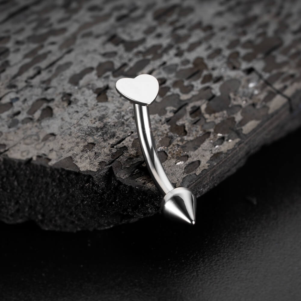 Flat Heart Spike Titanium Eyebrow Ring