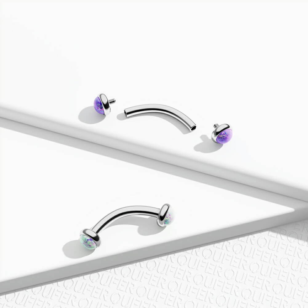 Synthetic Opal Internally Threaded Titanium Eyebrow Ring
