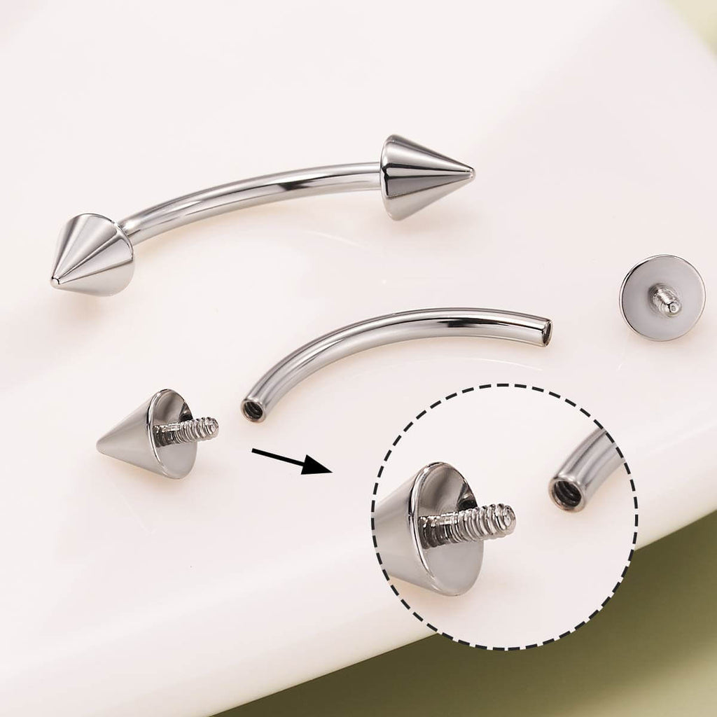 18G 2PCS Spike Internally Threaded Titanium Eyebrow Rings