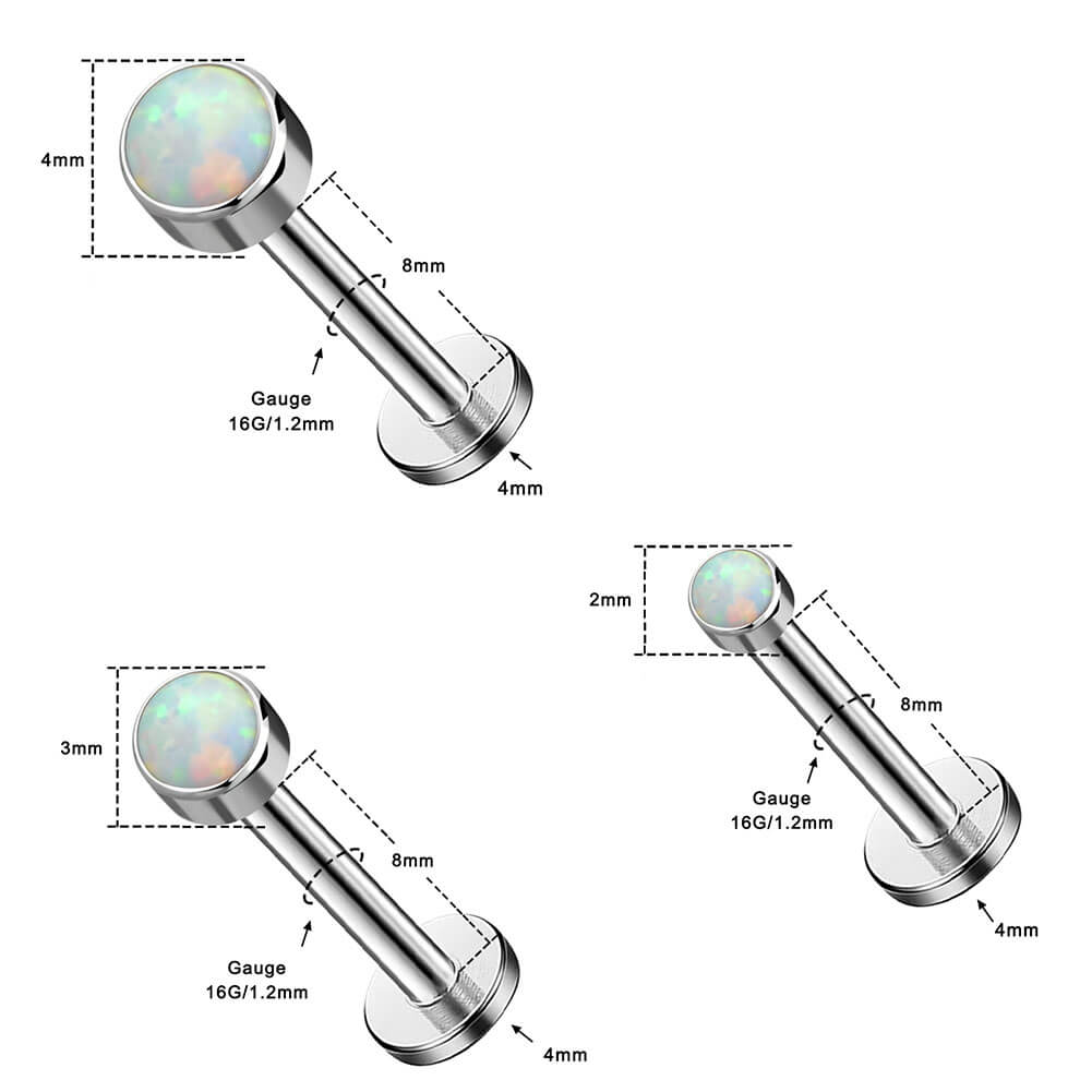 3PCS Synthetic Opal Internally Threaded Titanium Helix Studs