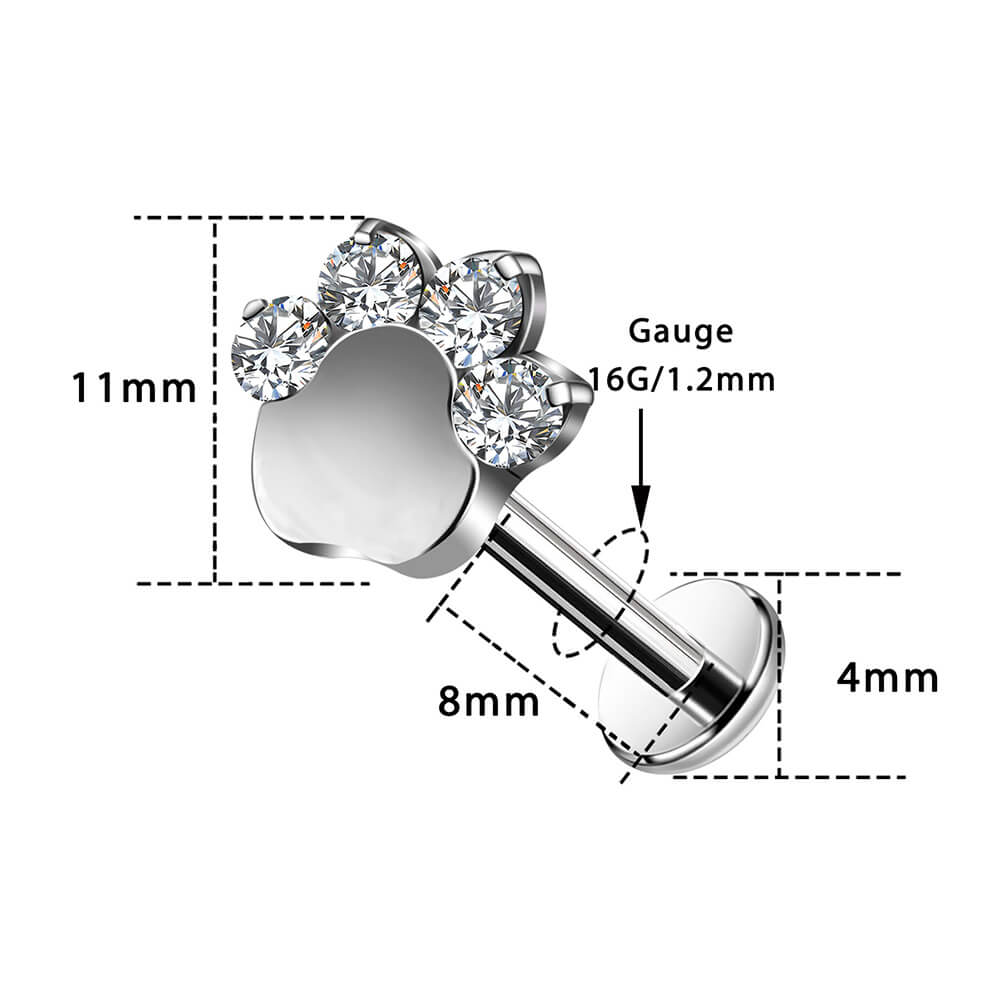 Puppy Paw Internally Threaded Titanium Labret Stud