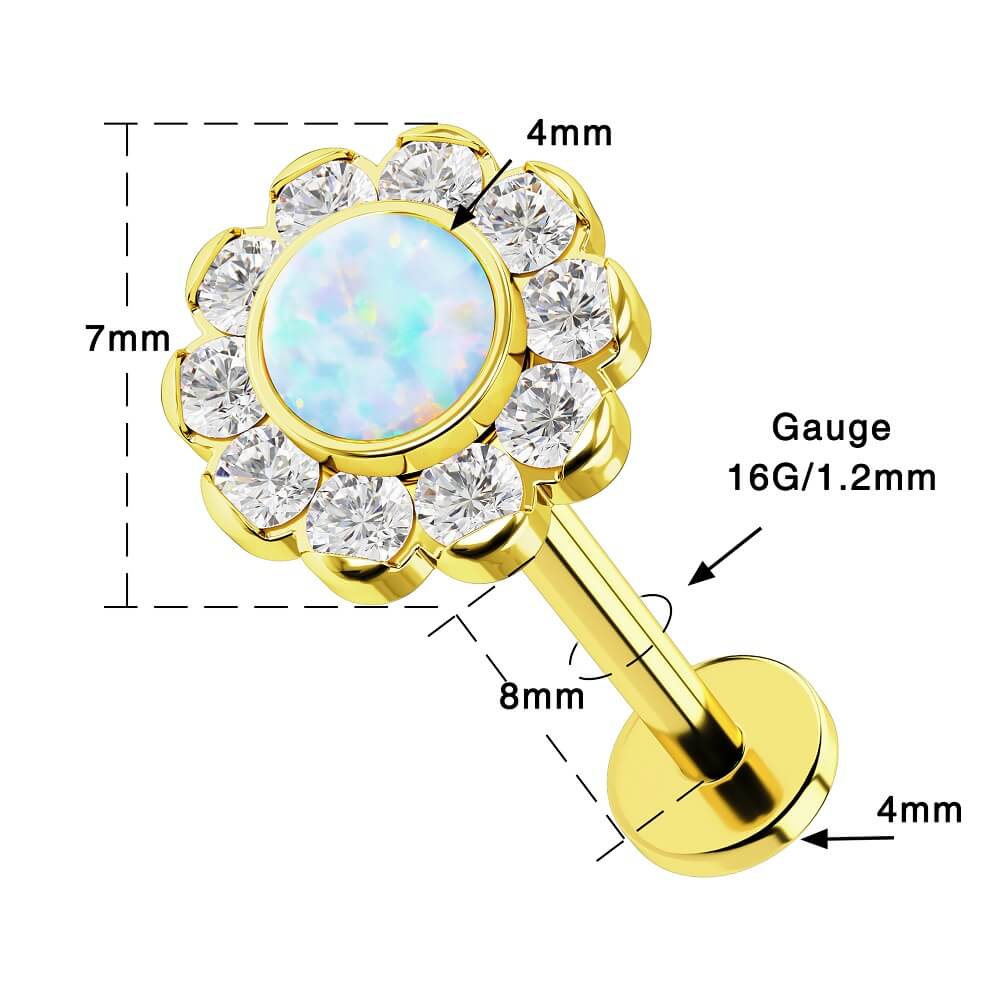 Synthetic Opal Internally Threaded Titanium Labret Stud