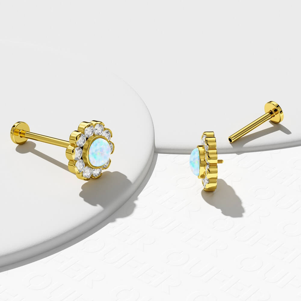 Synthetic Opal Internally Threaded Titanium Labret Stud