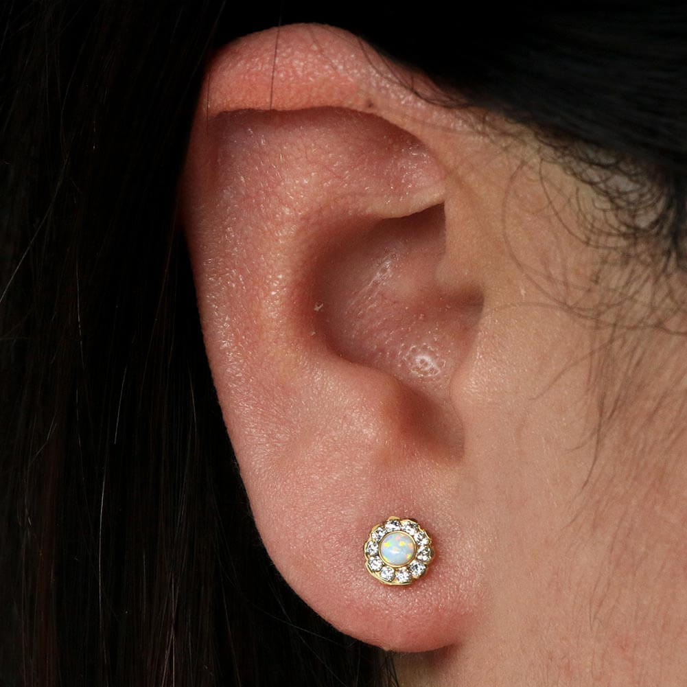 Synthetic Opal Internally Threaded Titanium Labret Stud