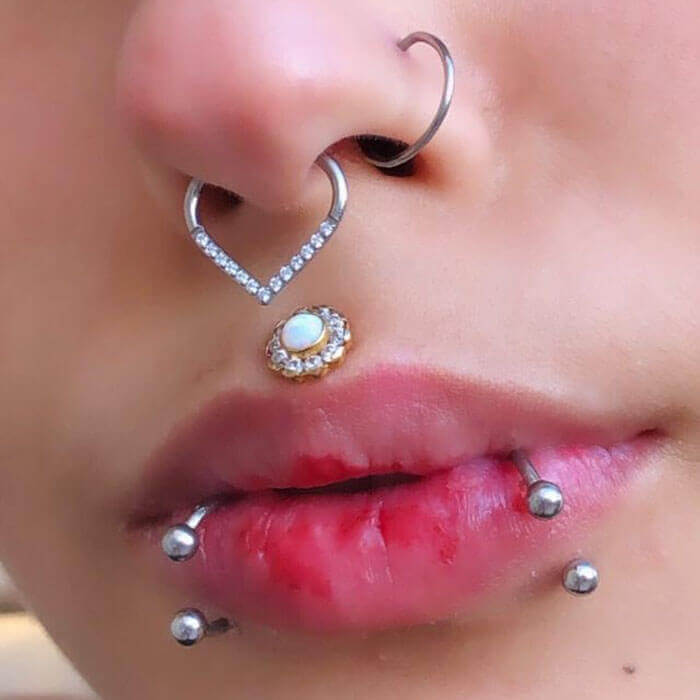 Synthetic Opal Internally Threaded Titanium Labret Stud