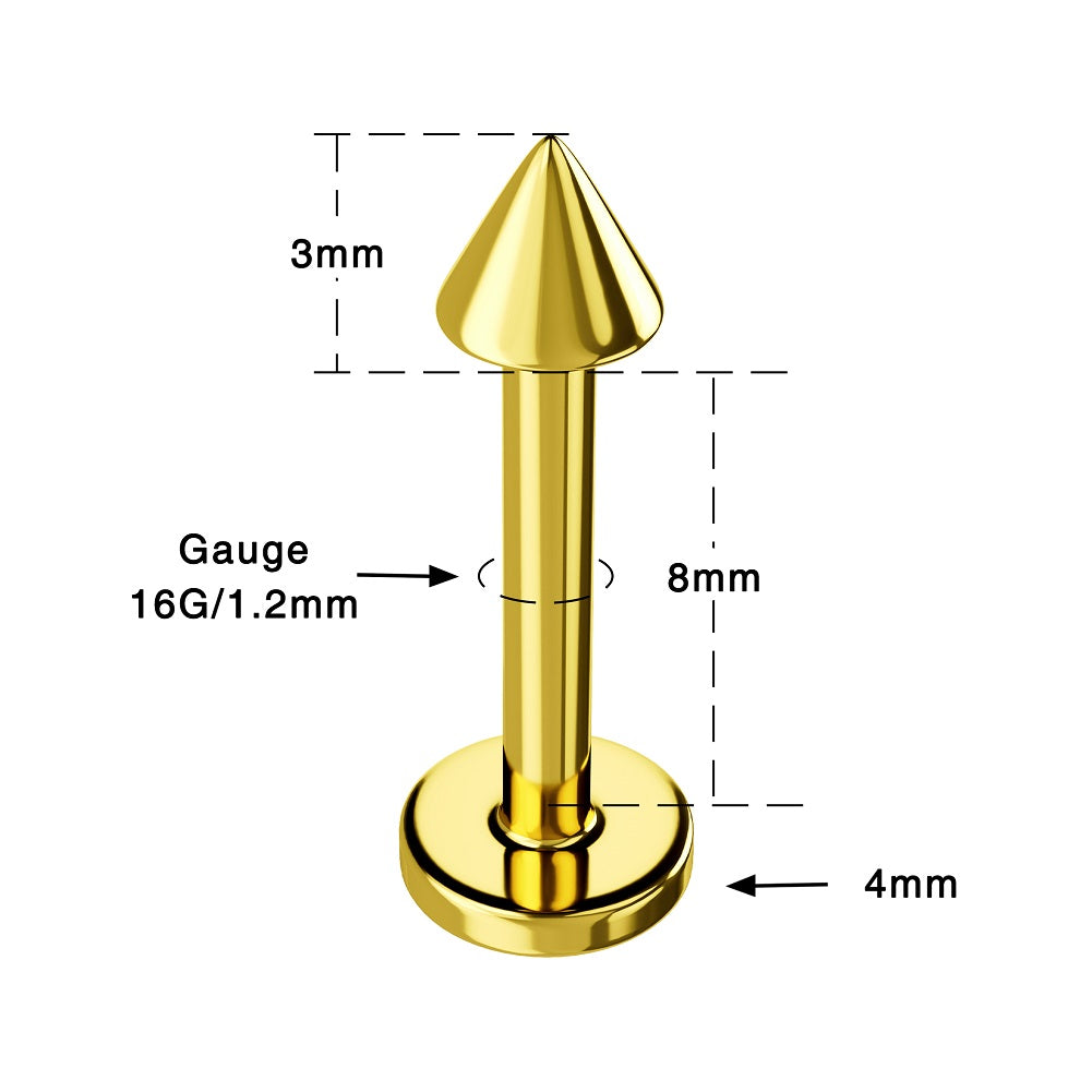 3PCS Spike Internally Threaded Titanium Labret Stud