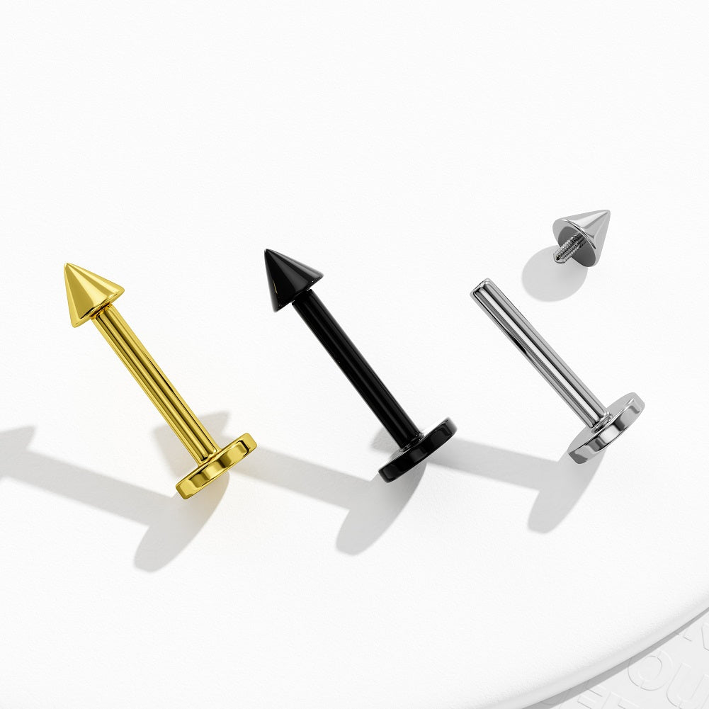 3PCS Spike Internally Threaded Titanium Labret Stud