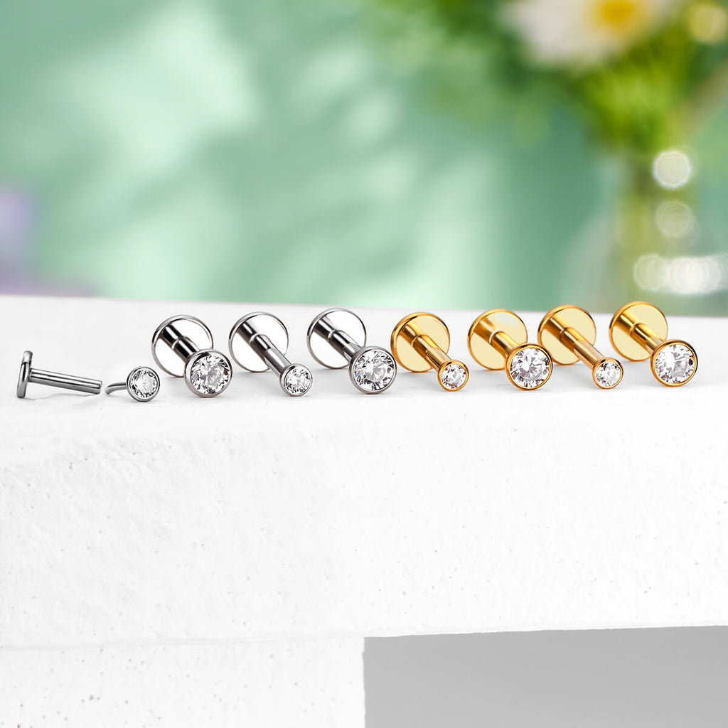 CZ Threadless Push Pin Titanium Cartilage Stud