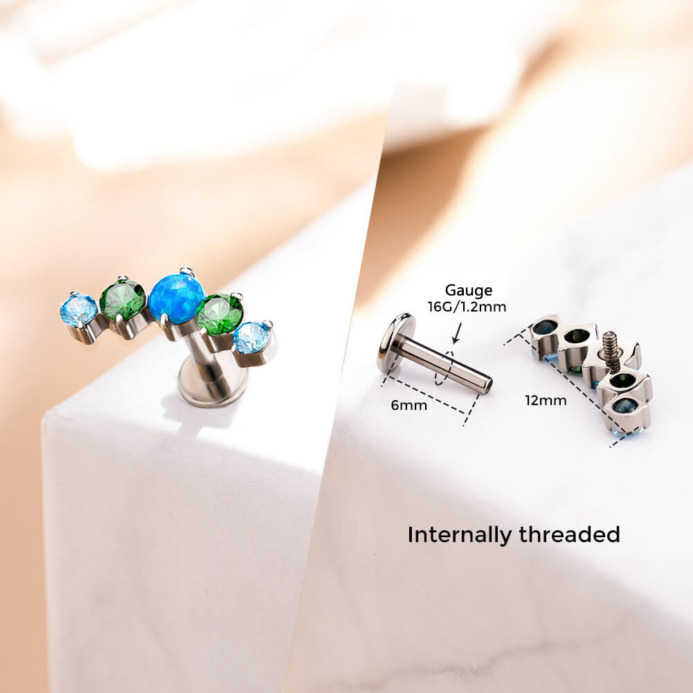 Synthetic Opal & CZ Internally Threaded Titanium Cartilage Stud