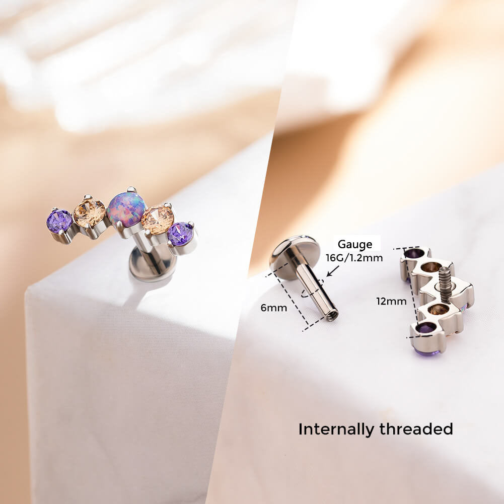 Synthetic Opal & CZ Internally Threaded Titanium Cartilage Stud