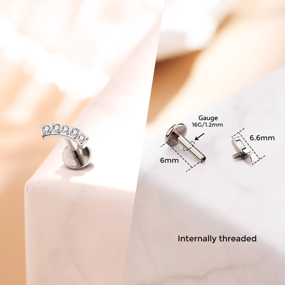 Curved CZ Cluster Titanium Helix Stud
