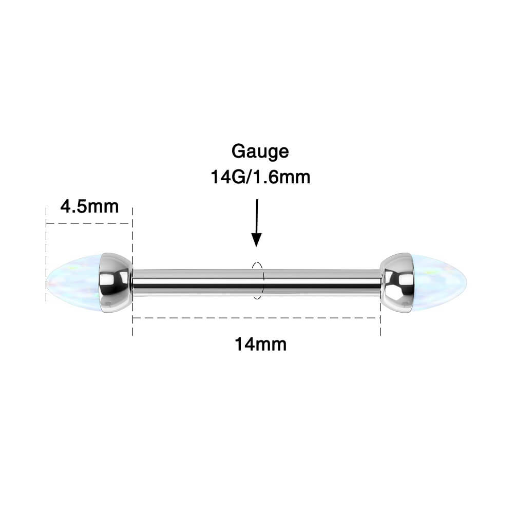 2PCS Synthetic Opal Internally Threaded Titanium Nipple Barbell
