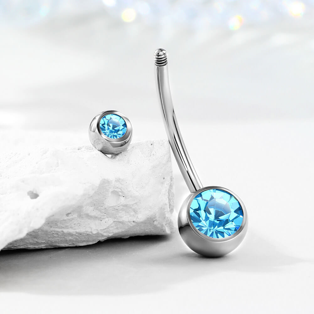 Bezel Set CZ Titanium Belly Ring