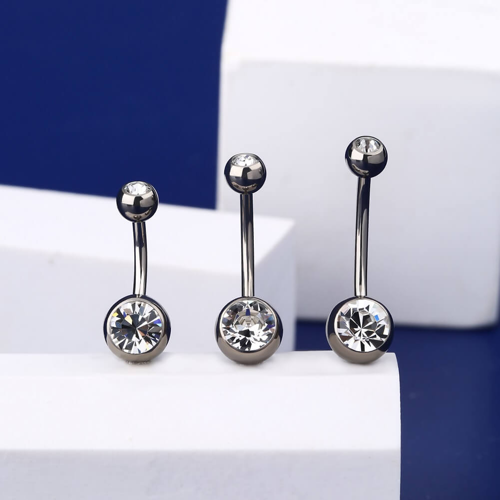 Bezel Set CZ Titanium Belly Ring