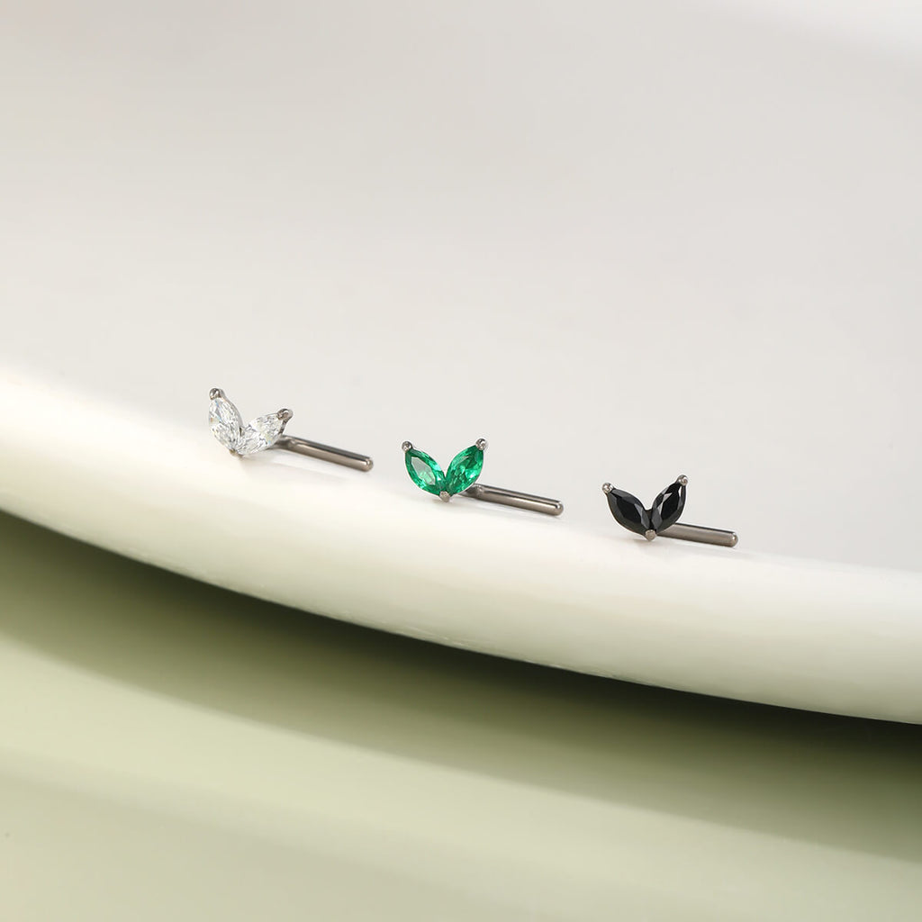 CZ Leave L-Shaped Titanium Nose Stud