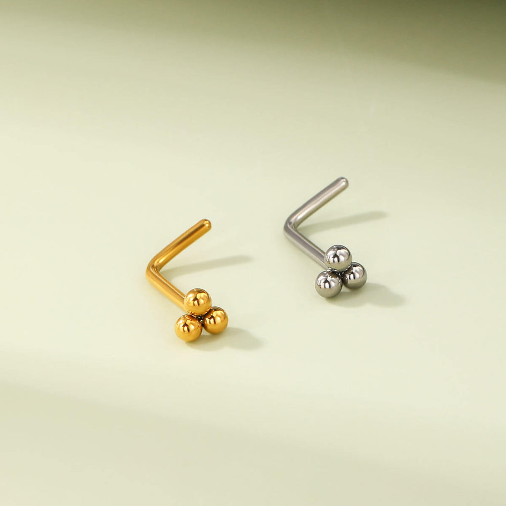 Three Ball Beaded L-Shaped Nose Stud