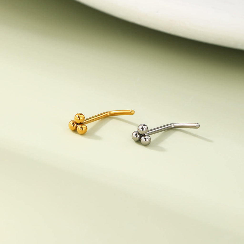 Three Ball Beaded L-Shaped Nose Stud