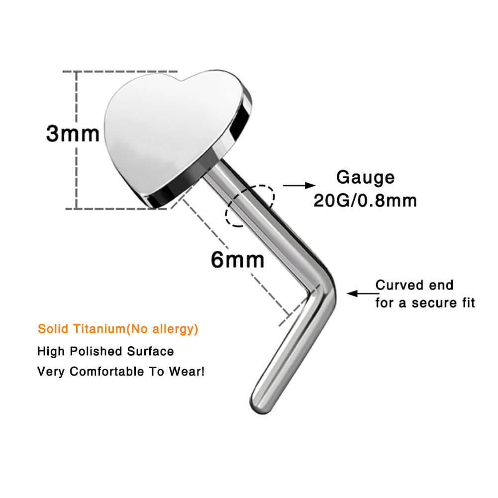 Heart L-Shaped Titanium Nose Stud