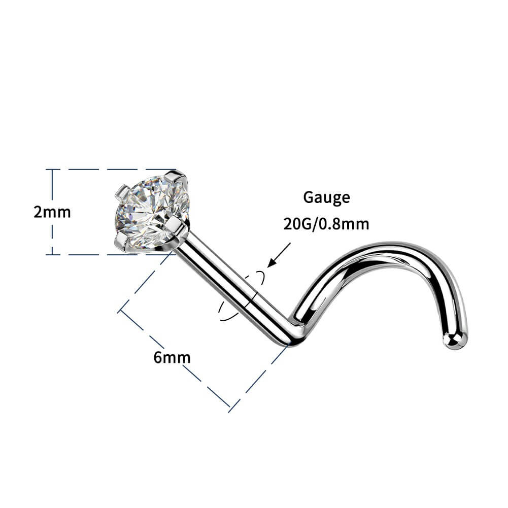 Titanium CZ Threadless Screw Nose Stud