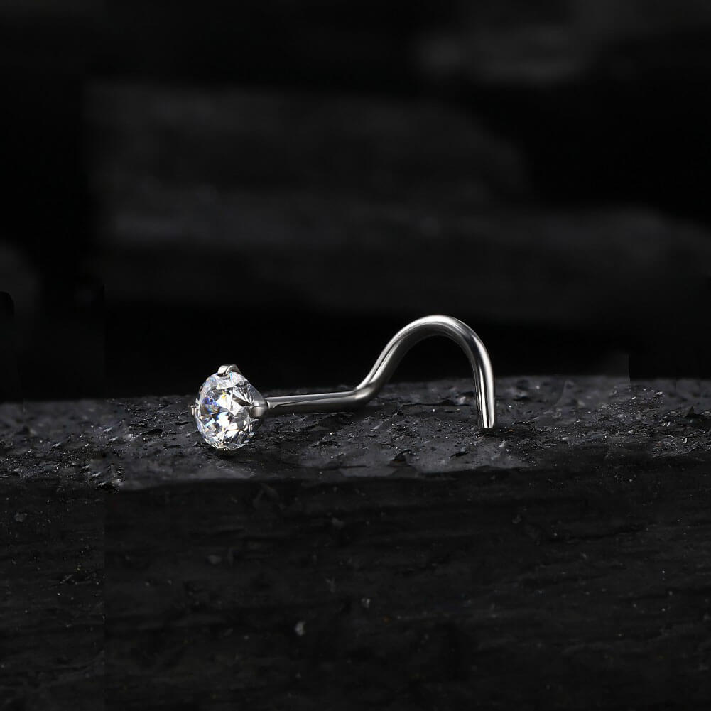 Titanium CZ Threadless Screw Nose Stud