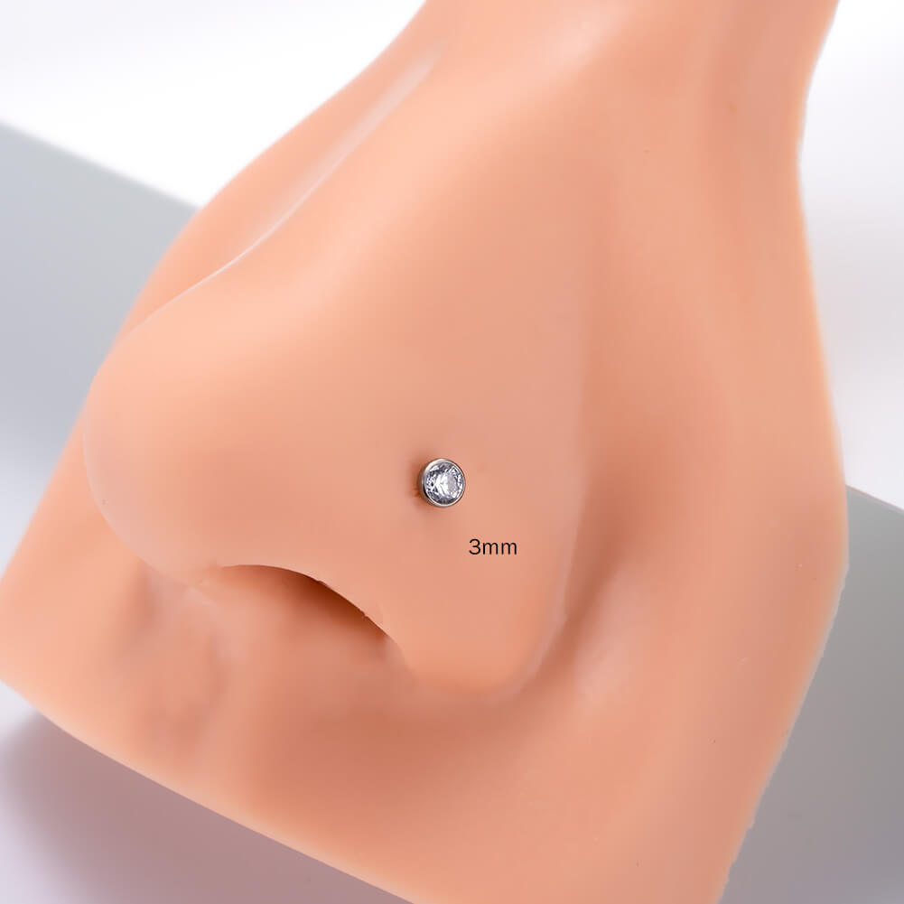 2PCS Titanium Screw CZ Nose Stud
