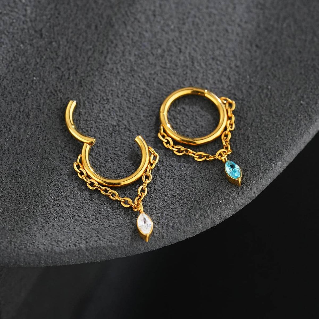 Titanium Marquise CZ Dangle Cartilage Ring