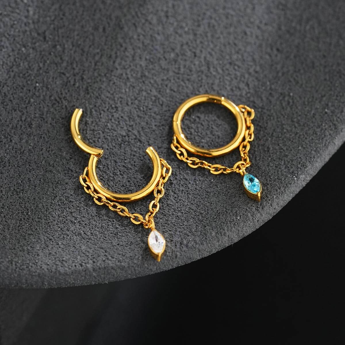 Titanium Marquise CZ Dangle Cartilage Ring